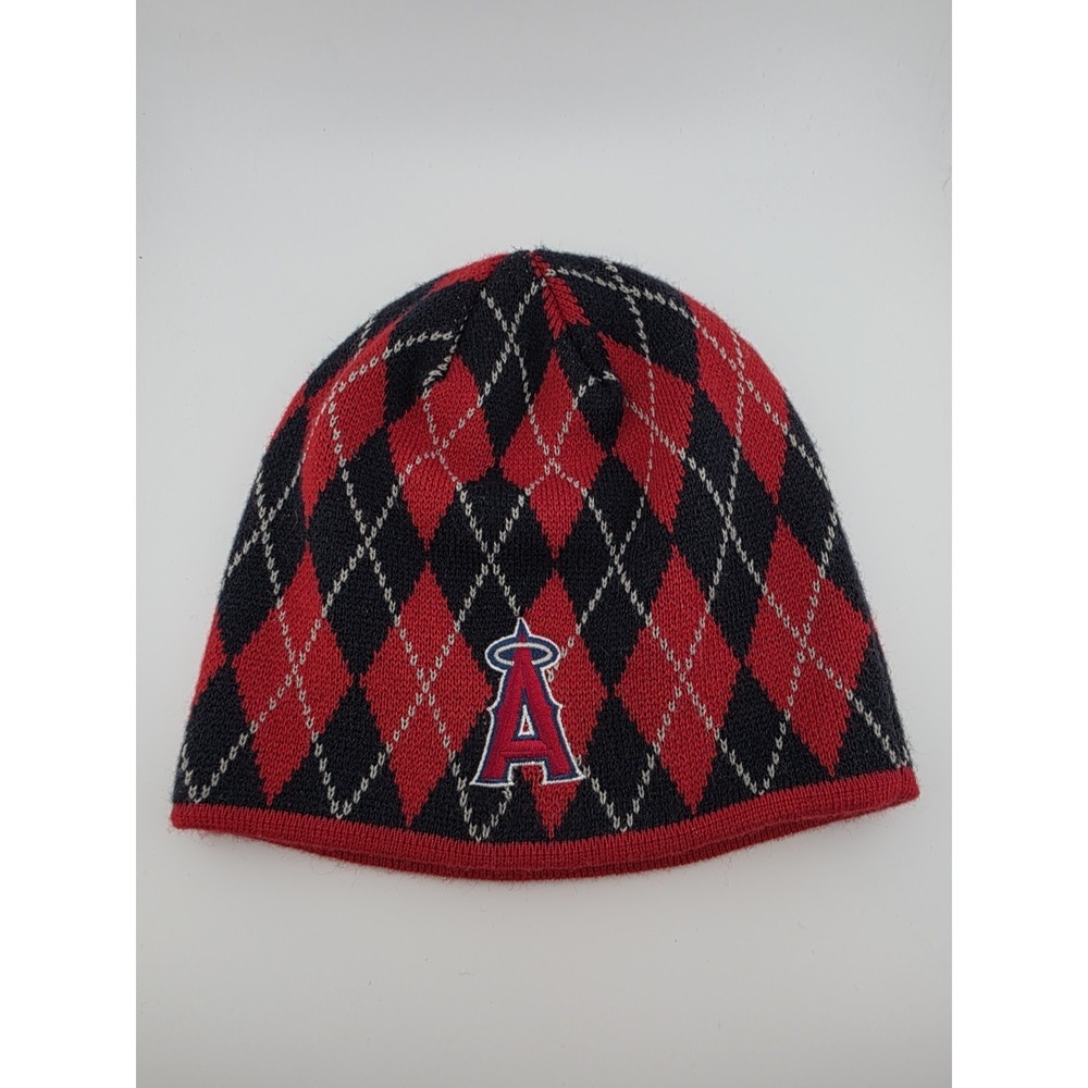 Los Angeles Angels Beanie Hat Red Black Argyle Knit One Size‎ MLB Winter Cap